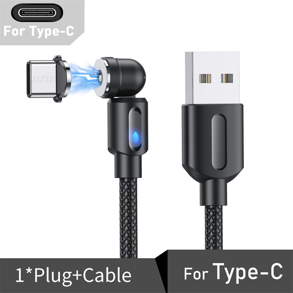 USLION 540 Rotate Magnetic Cable USB C Charging Cable Magnetic Charger Micro USB TypeC Phone Cable for IPhone Xiaomi Huawei