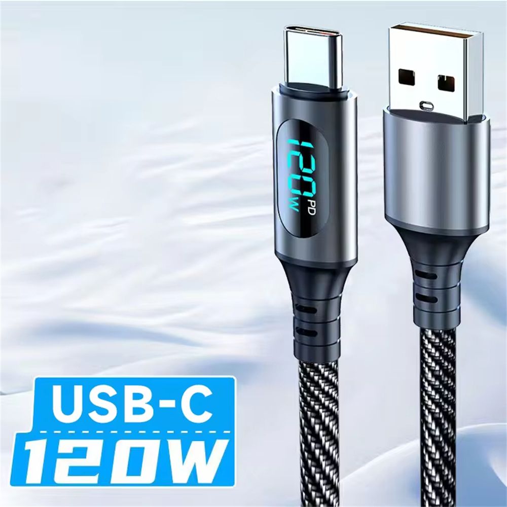 NNBILI 120W PD Aluminum alloy Fast Charging Data Cable Universal USB to Type-C Quick Charge Wire LED Digital Display Data Cables