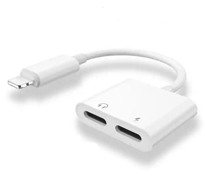 2in1 Audio Adapter for iPhone 11 12 Pro Max XS Aux Jack Headset Lighting 3.5mm to Headphone Splitter Charging Earphone Cable