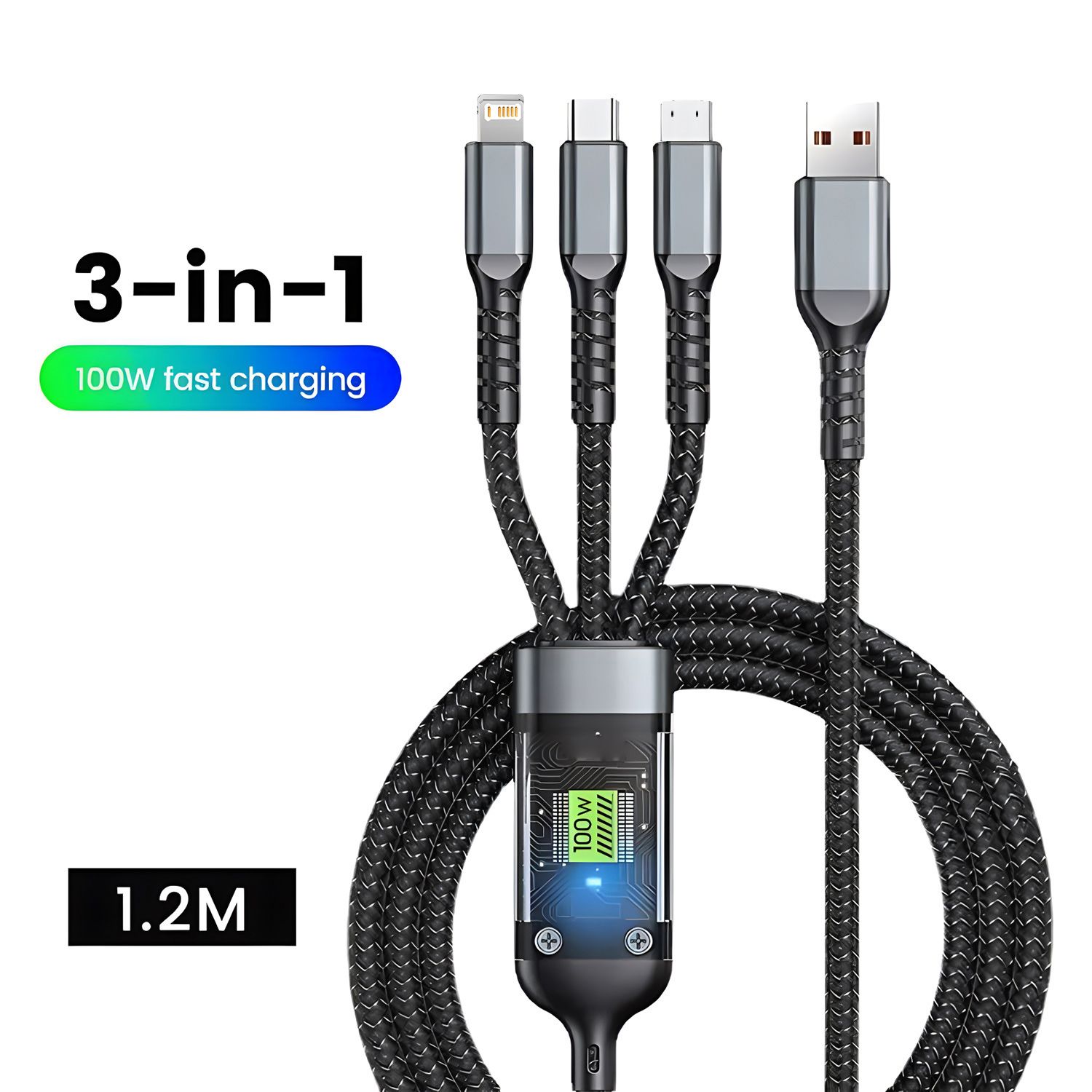 3-in-1 100W 5A Fast Charging USB To Type-C Micro Fast Charger Cable For iPhone 15 14 Samsung Xiaomi Huawei Pd Cable usb cable